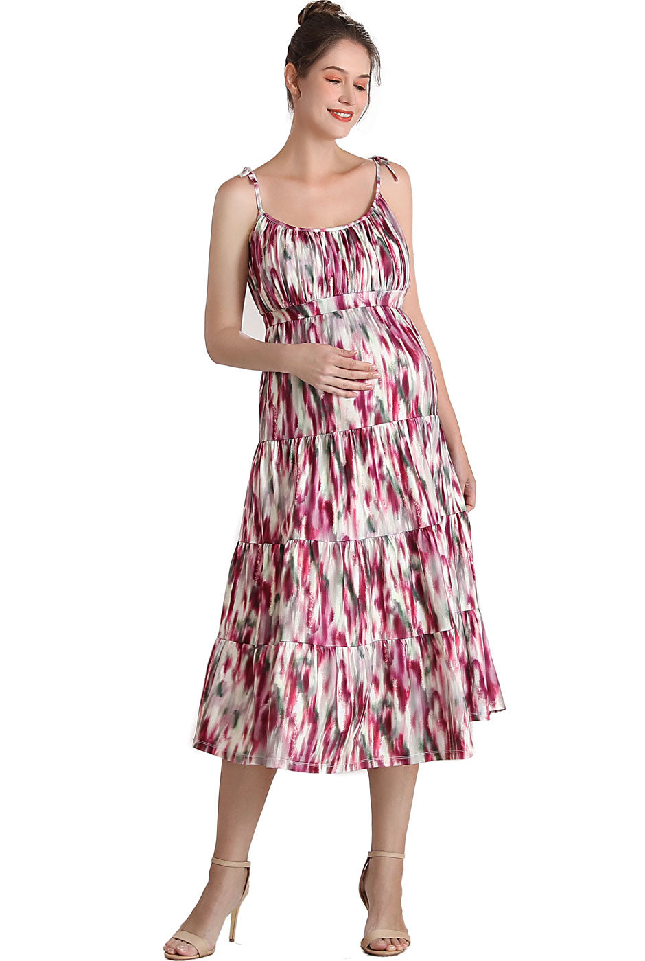 fit and flare maternity dress Kimi + Kai Adia What to wear to Night Out Dress Crafted from soft Color:Tomato Cream