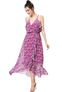 Kimi + Kai Women's "Raeni" Floral Print Chiffon Faux Wrap Dress