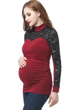 Load image into Gallery viewer, Kimi + Kai Maternity &quot;Faye&quot; Mock Neck Lace Panel Top
