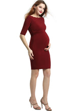 Load image into Gallery viewer, Kimi + Kai Maternity &quot;Kendall&quot; Off-Shoulder Midi Body Con Dress