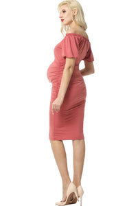 Kimi + Kai Maternity "Becka" Convertible Shoulder Ruched Dress