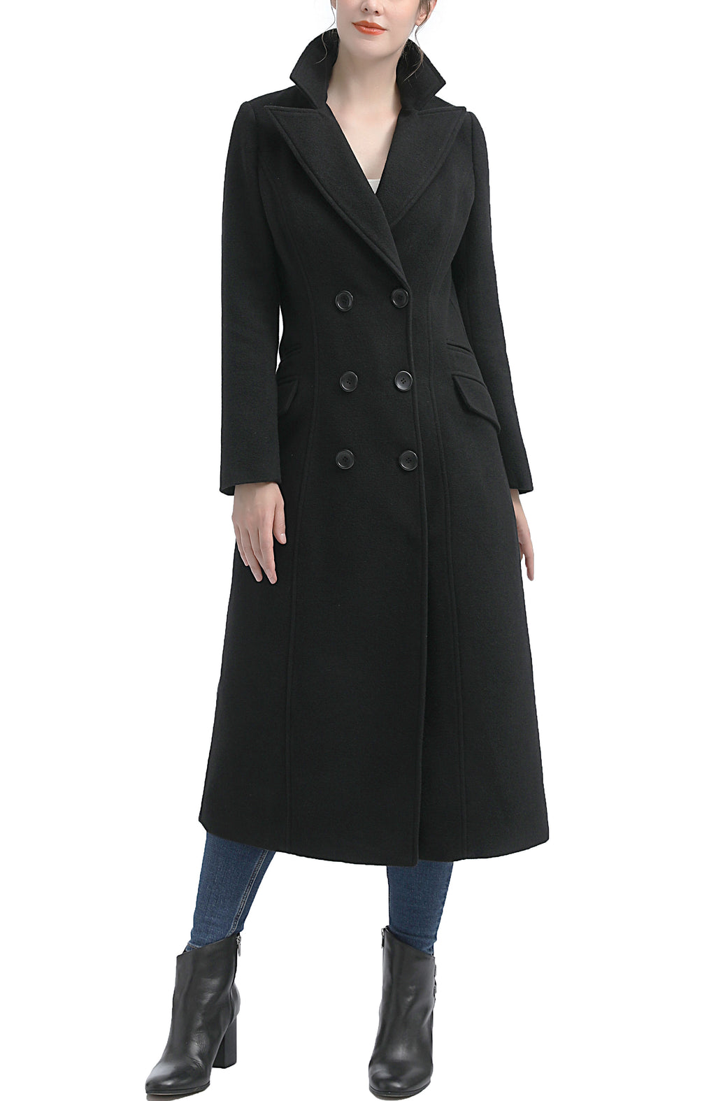 Kimi + Kai Women's "Ovie" Double Breasted Wool Blend Long Coat
