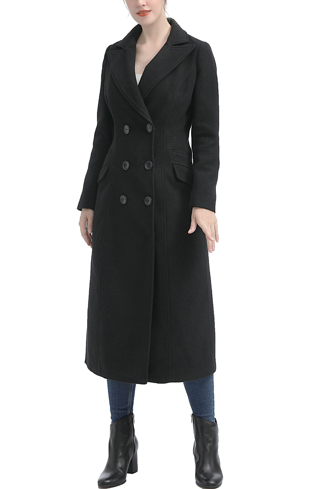Kimi + Kai Women's "Ovie" Double Breasted Wool Blend Long Coat