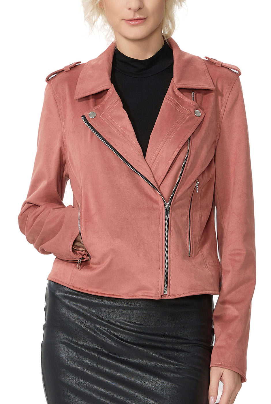 Kimi + Kai Women's "Willa" Faux Suede Moto Jacket