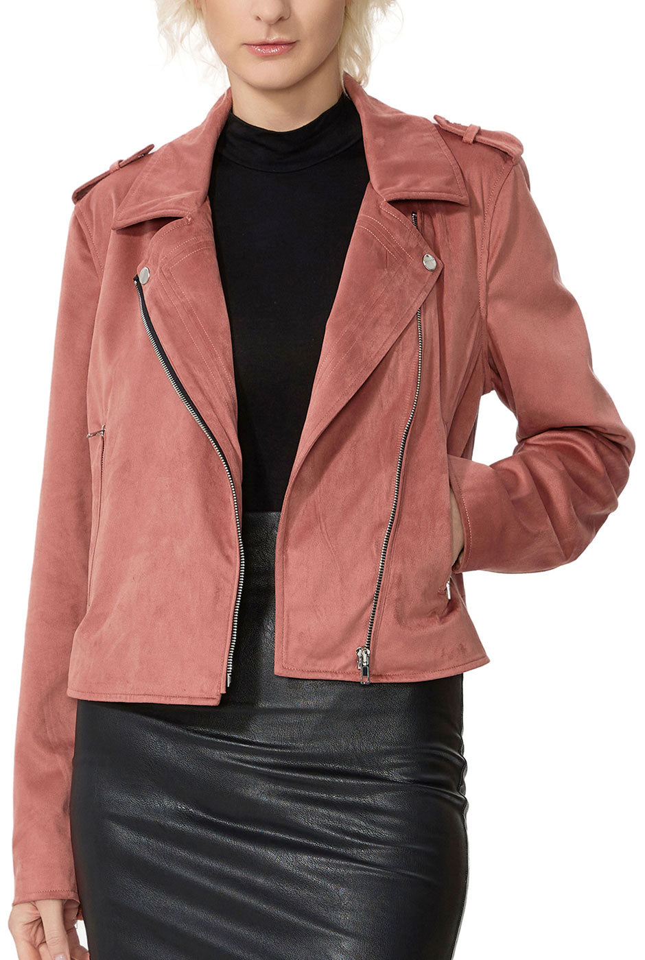 Kimi + Kai Women's "Willa" Faux Suede Moto Jacket