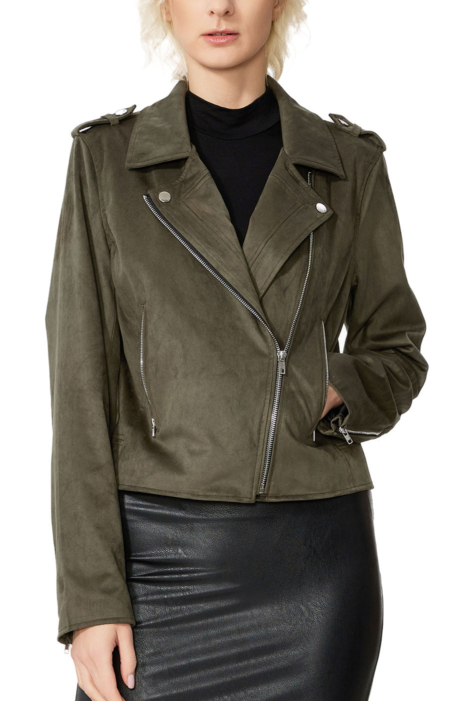 Kimi + Kai Women's "Willa" Faux Suede Moto Jacket
