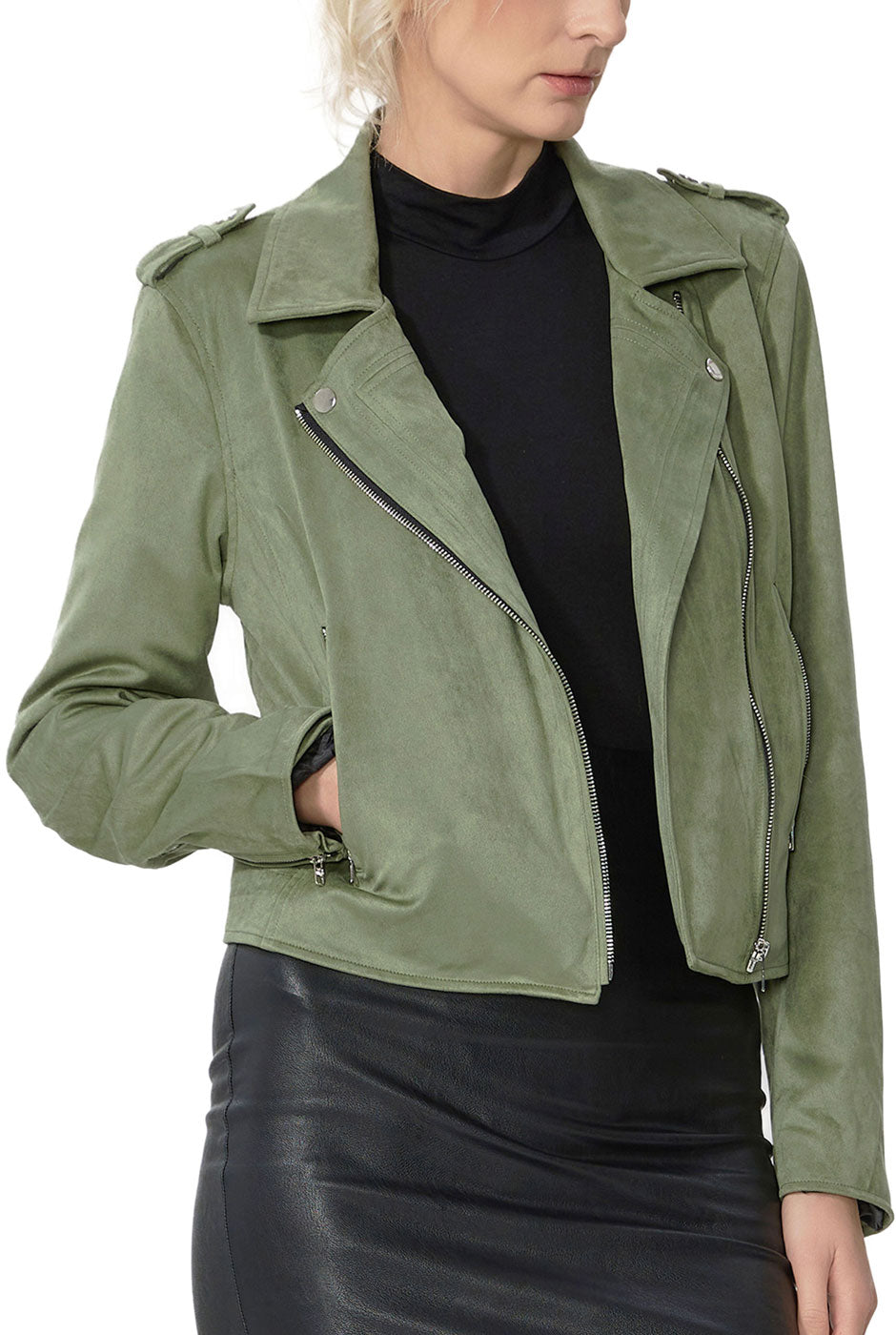 Kimi + Kai Women's "Willa" Faux Suede Moto Jacket