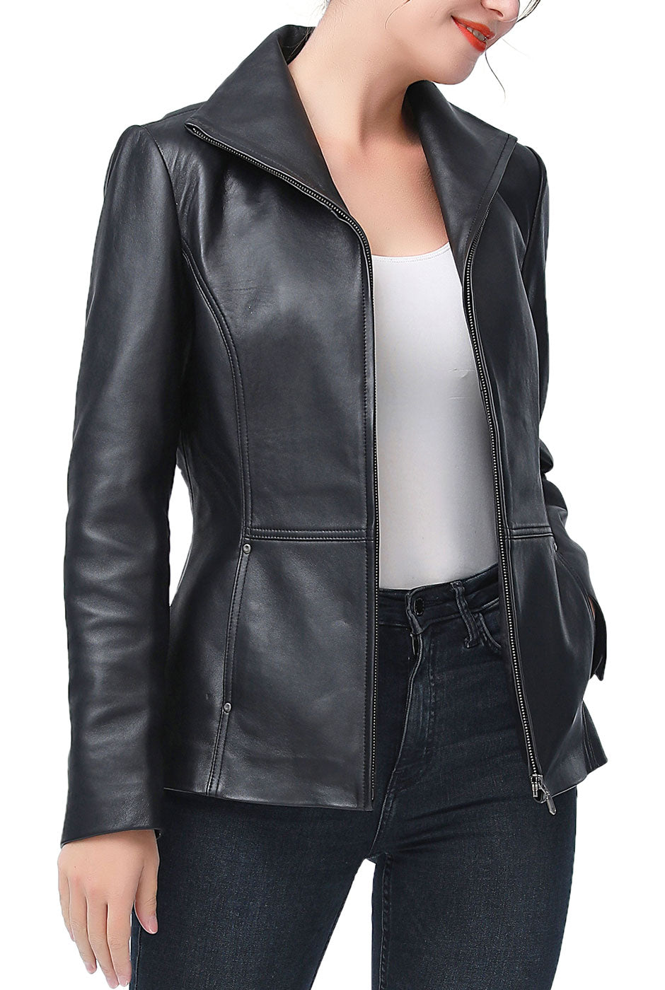 Kimi + Kai Women's "Eva" Zip Front Leather Jacket