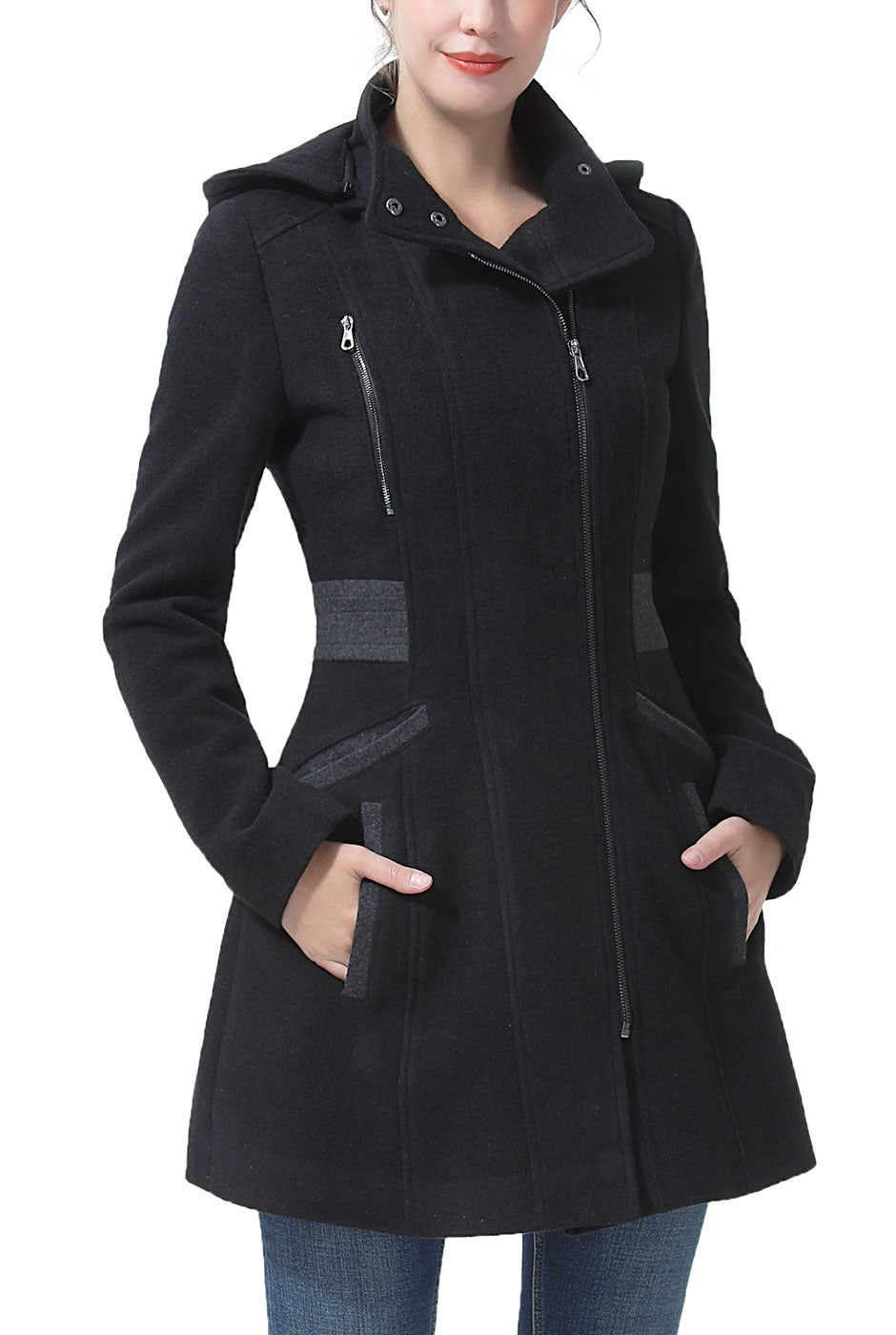 Kimi + Kai Women's "Miller" Wool Blend Hooded Walker Coat
