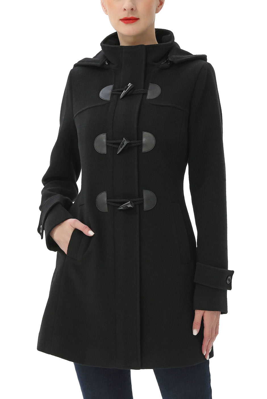 Kimi + Kai Women's "Noemi" Hooded Wool Blend Toggle Duffle Coat
