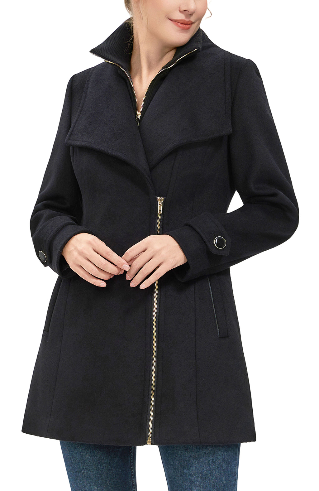 Kimi + Kai Women's "Kinsley" Wool Blend Zip Front Walking Coat