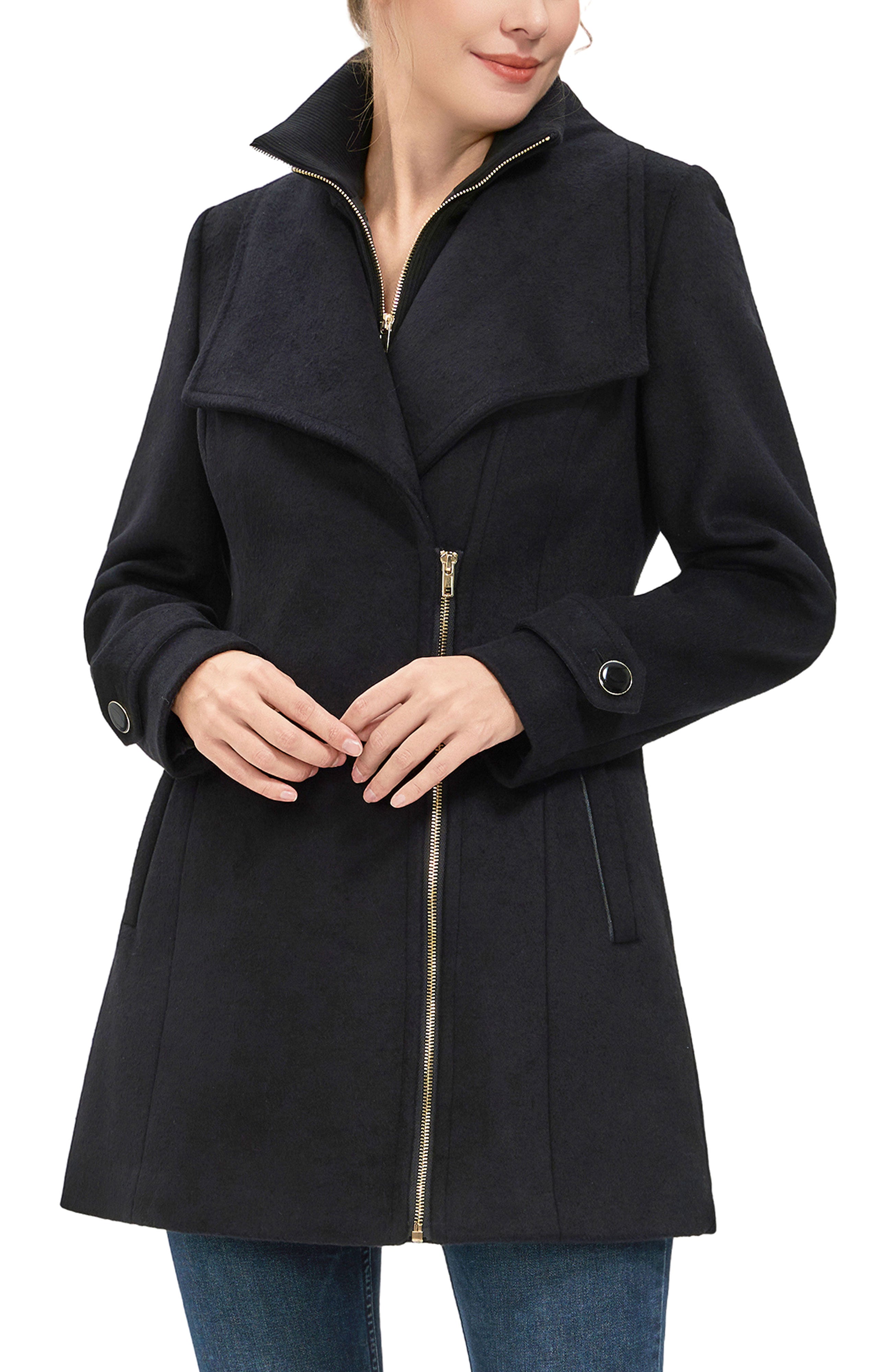 Kimi + Kai Women's "Kinsley" Wool Blend Zip Front Walking Coat