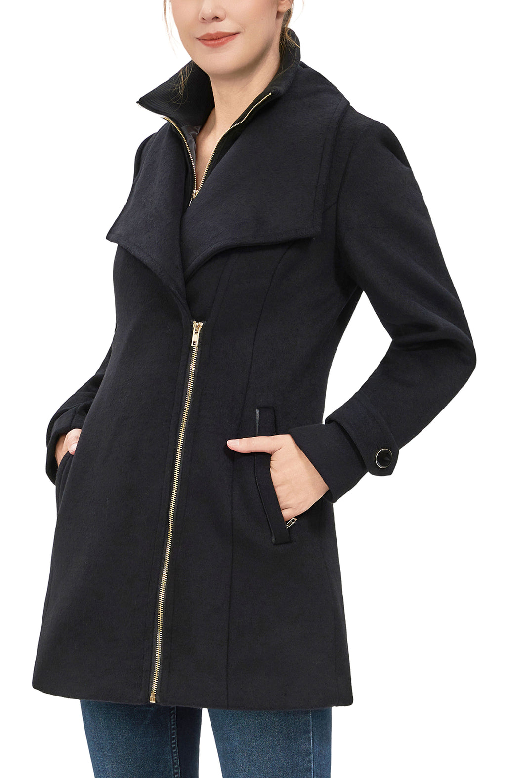 Kimi + Kai Women's "Kinsley" Wool Blend Zip Front Walking Coat