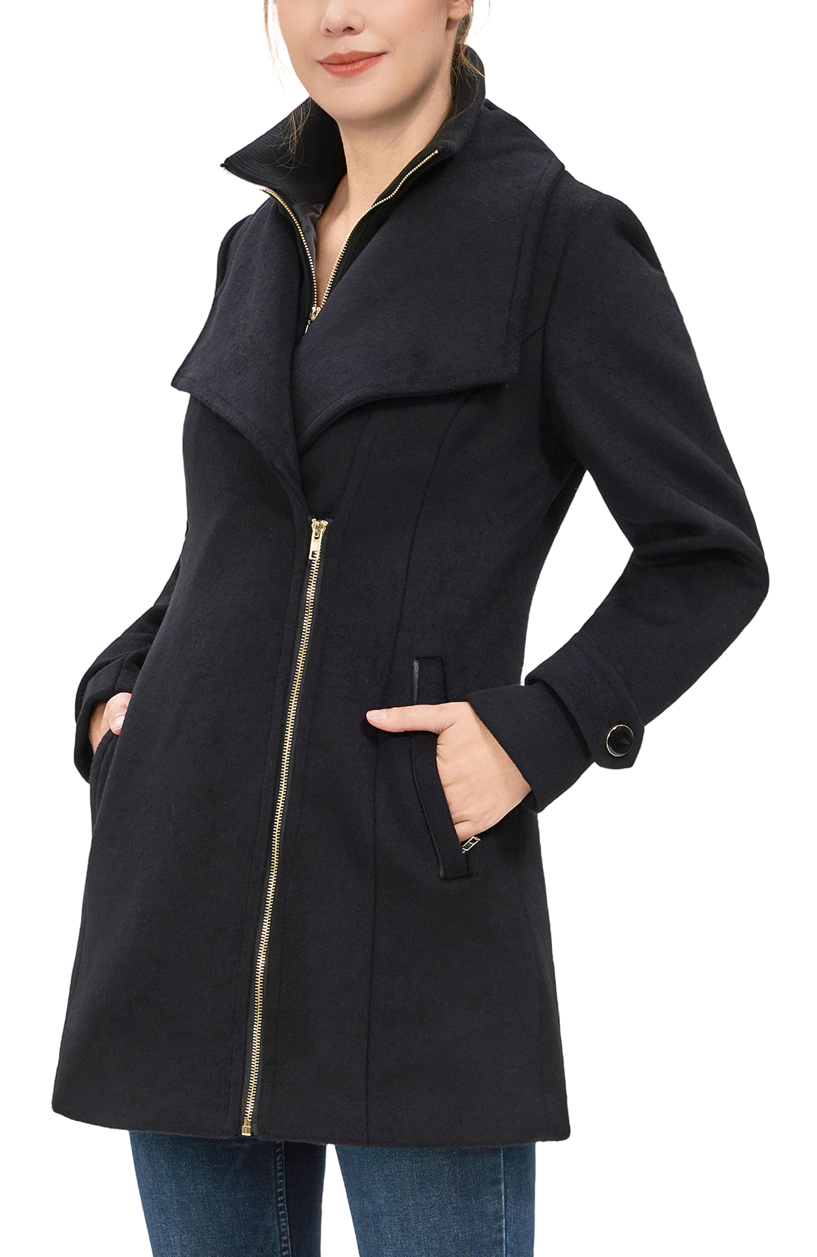 Kimi + Kai Women's "Kinsley" Wool Blend Zip Front Walking Coat