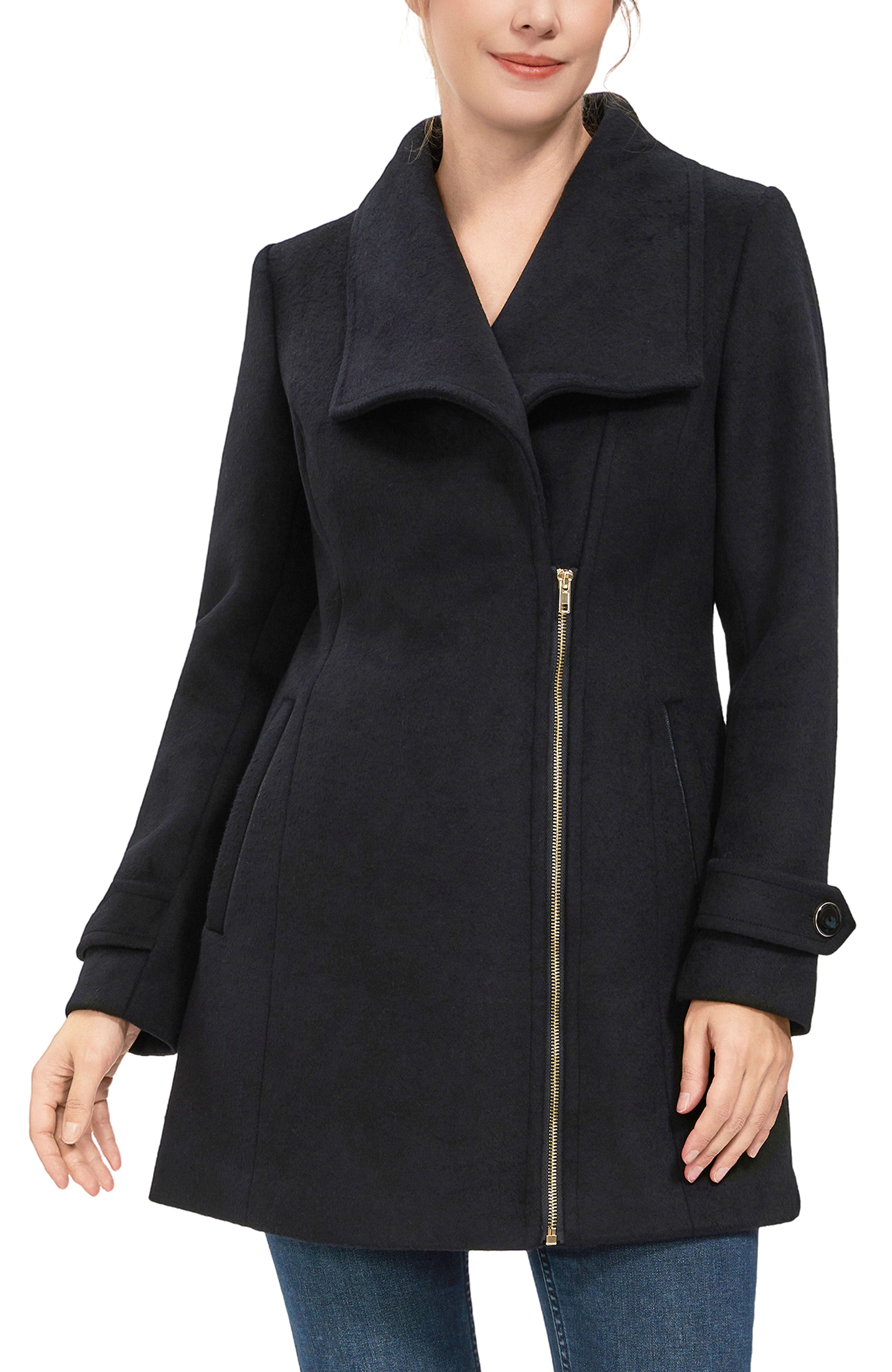 Kimi + Kai Women's "Kinsley" Wool Blend Zip Front Walking Coat