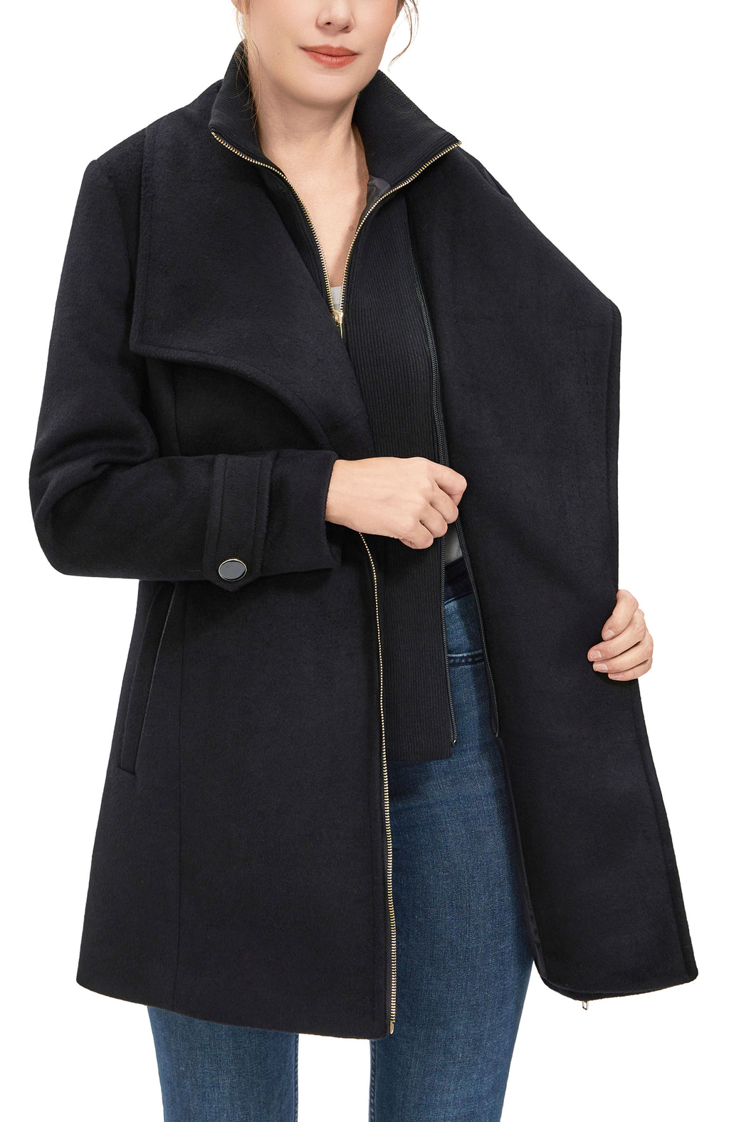 Kimi + Kai Women's "Kinsley" Wool Blend Zip Front Walking Coat