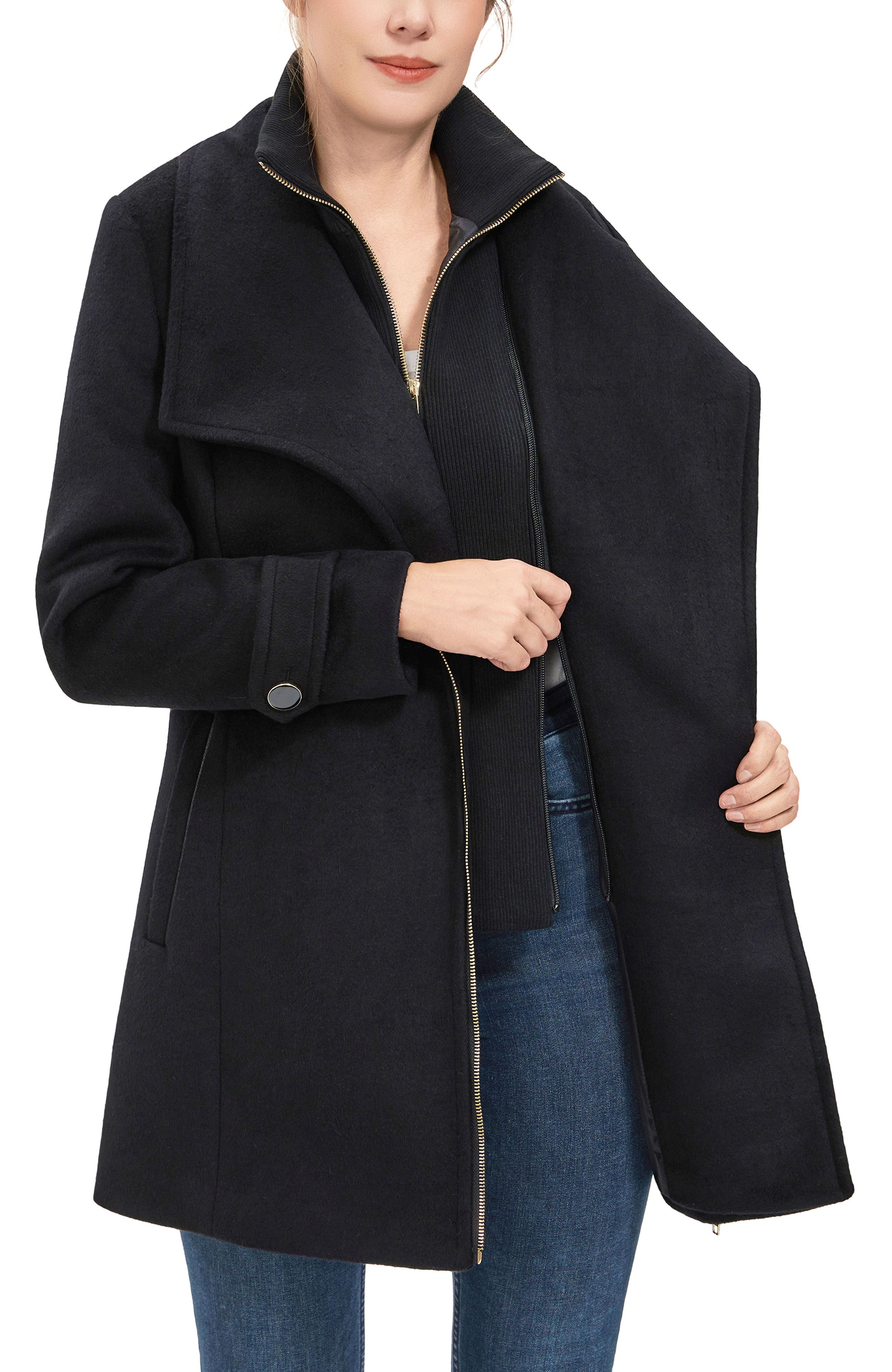 Kimi + Kai Women's "Kinsley" Wool Blend Zip Front Walking Coat