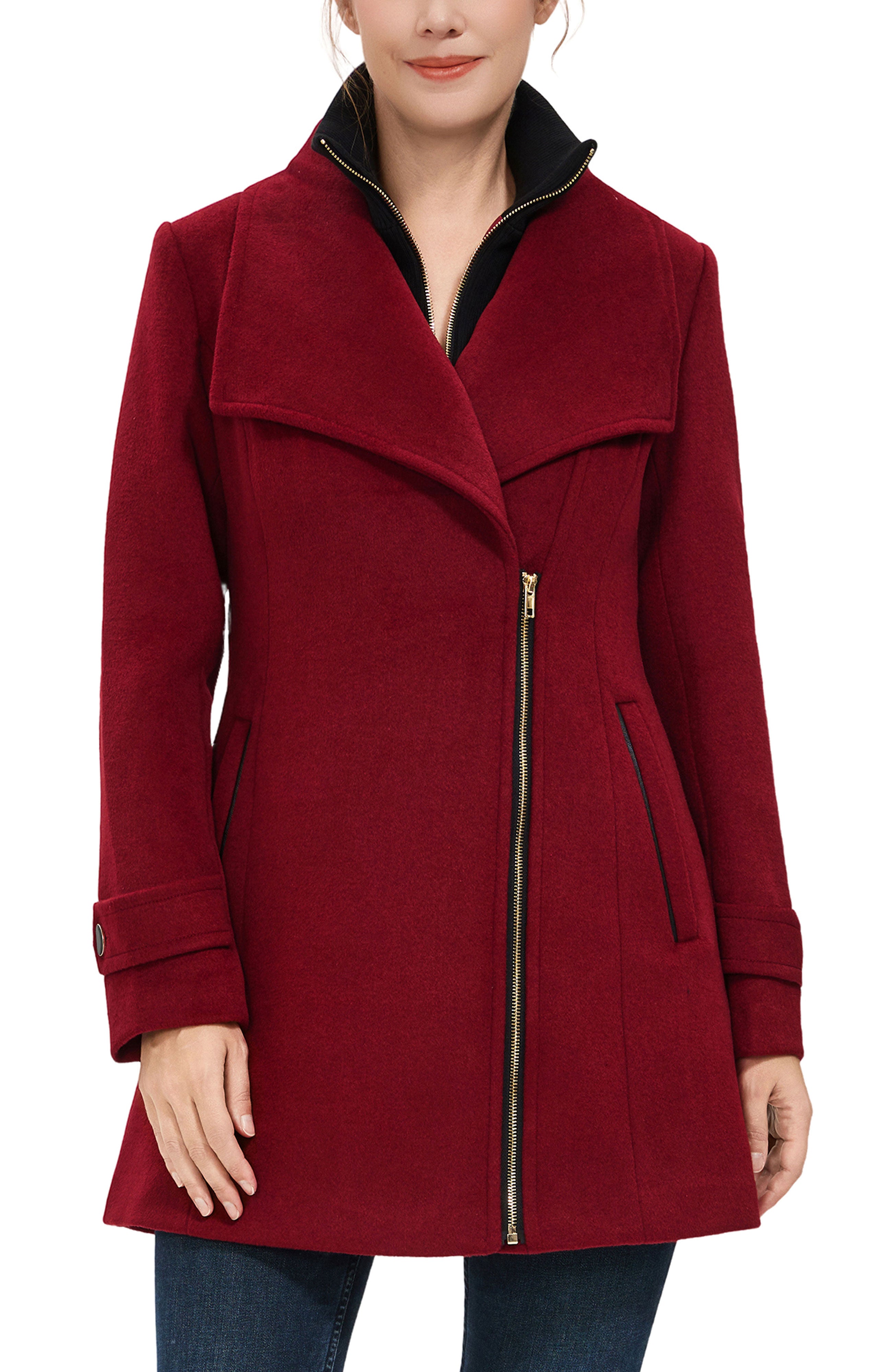 Kimi + Kai Women's "Kinsley" Wool Blend Zip Front Walking Coat