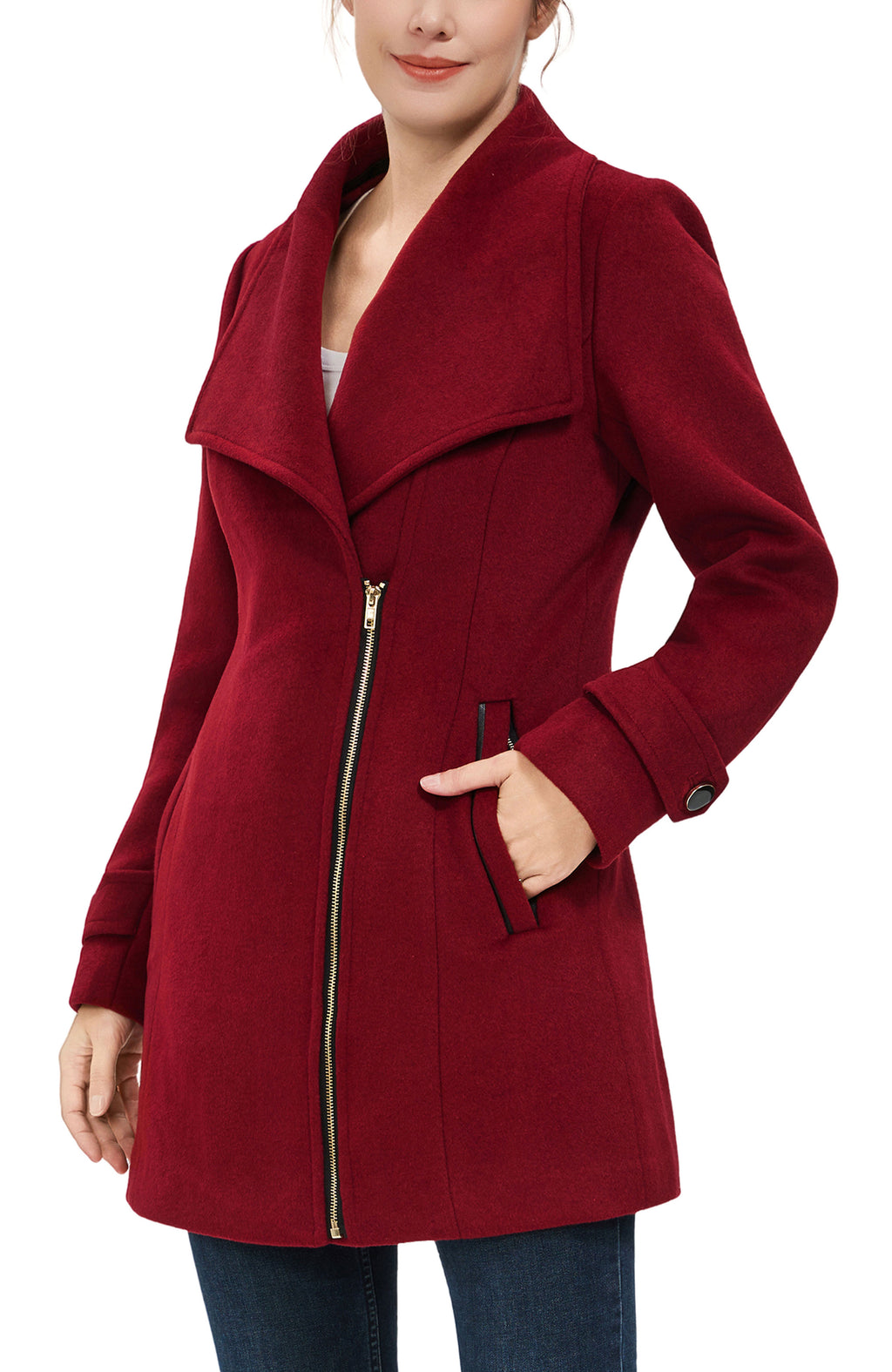 Kimi + Kai Women's "Kinsley" Wool Blend Zip Front Walking Coat