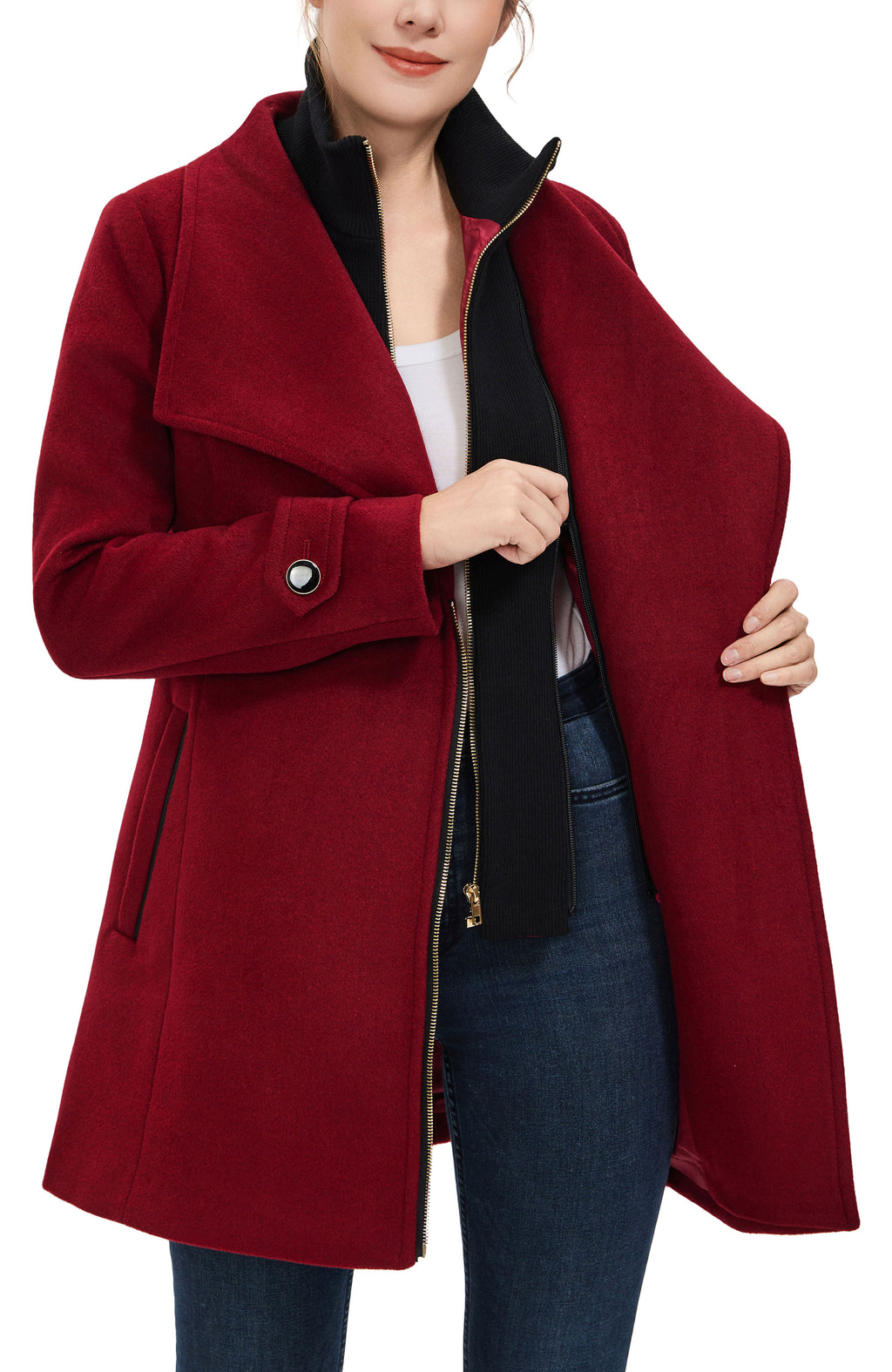 Kimi + Kai Women's "Kinsley" Wool Blend Zip Front Walking Coat