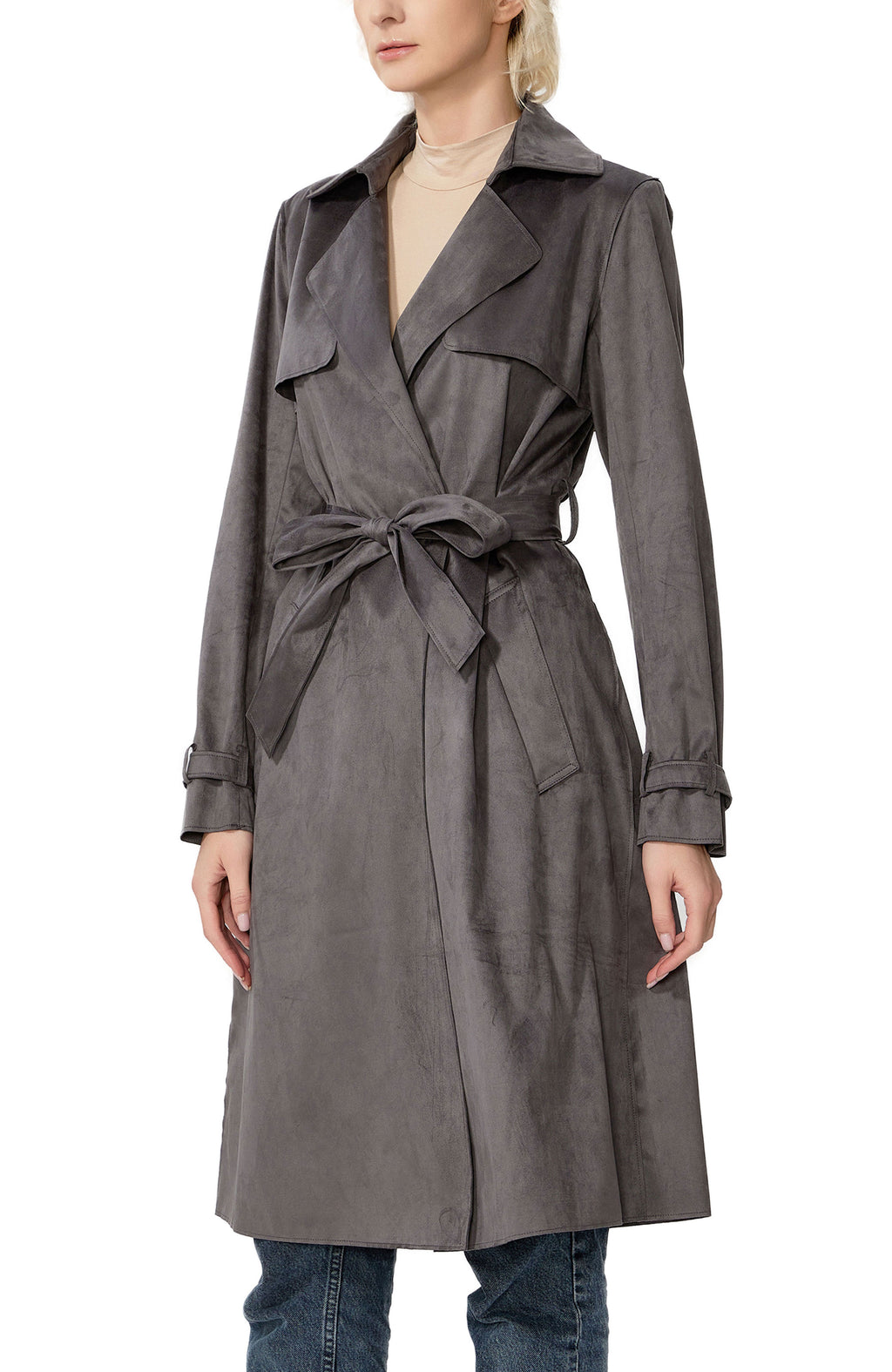 Kimi + Kai Women's "Aria" Long Faux Suede Trench Coat