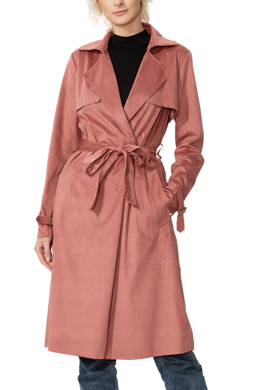 Kimi + Kai Women's "Aria" Long Faux Suede Trench Coat
