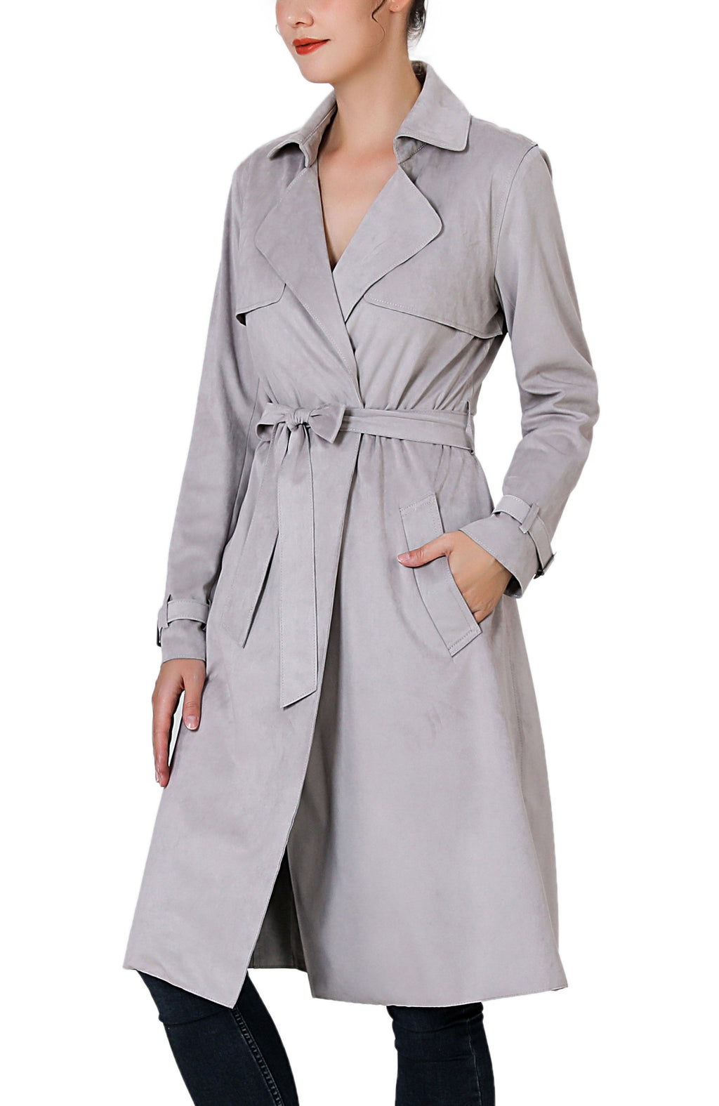 Kimi + Kai Women's "Aria" Long Faux Suede Trench Coat