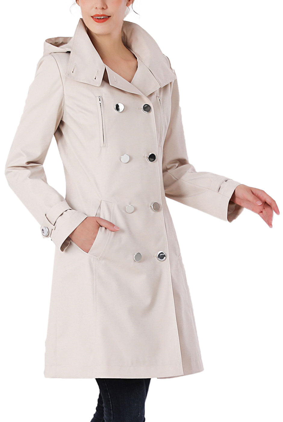 Kimi + Kai Women's "Samantha" Hooded Mid-Length Trench Coat
