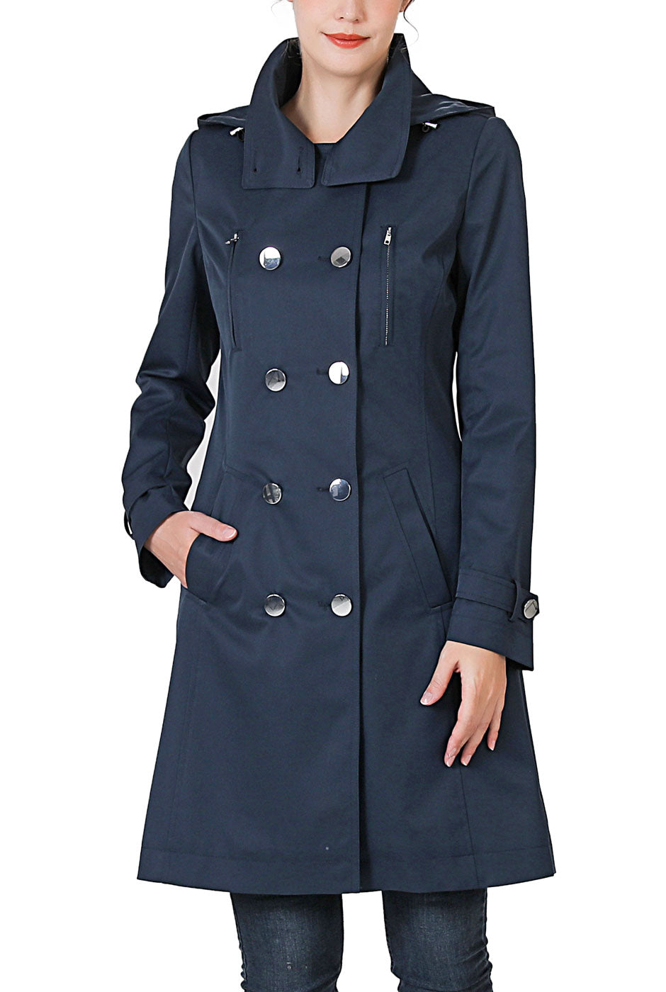 Kimi + Kai Women's "Samantha" Hooded Mid-Length Trench Coat