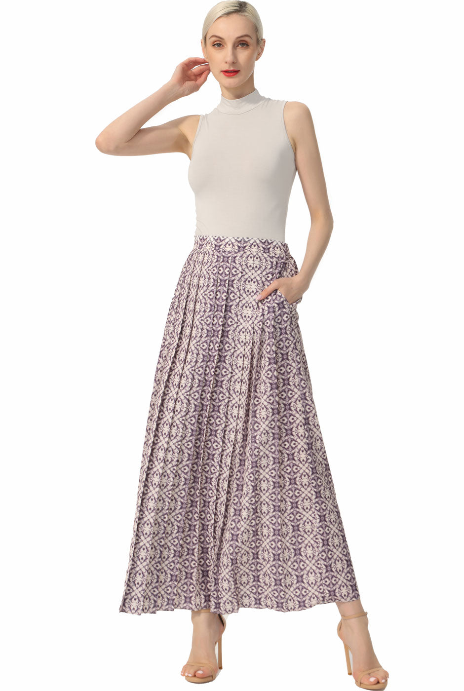 Kimi + Kai Women Print Box Pleat Maxi Skirt