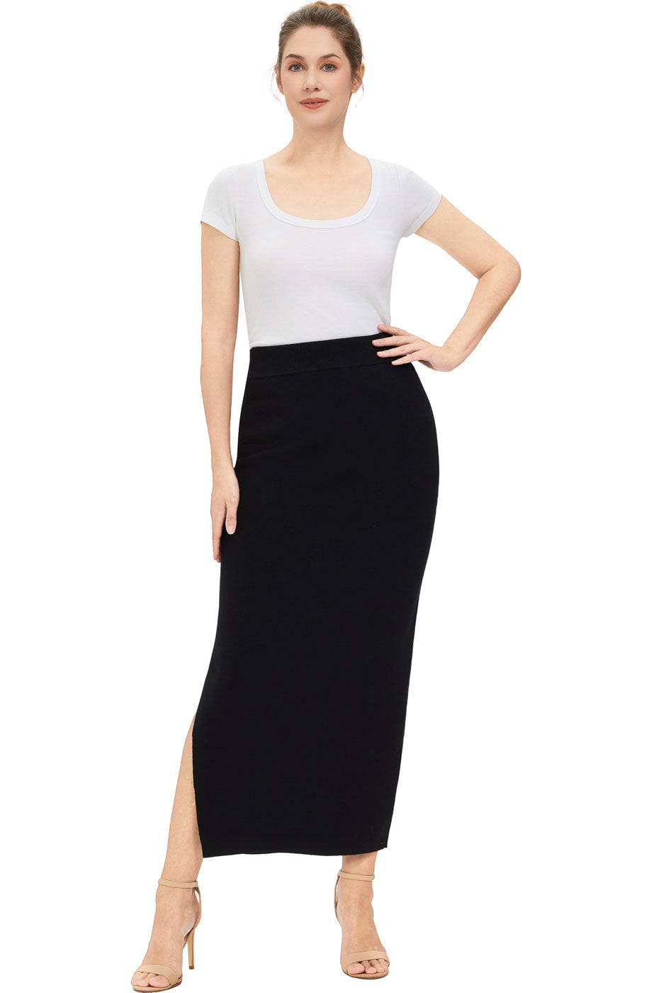 Kimi + Kai Women Side Slit Knit Maxi Skirt
