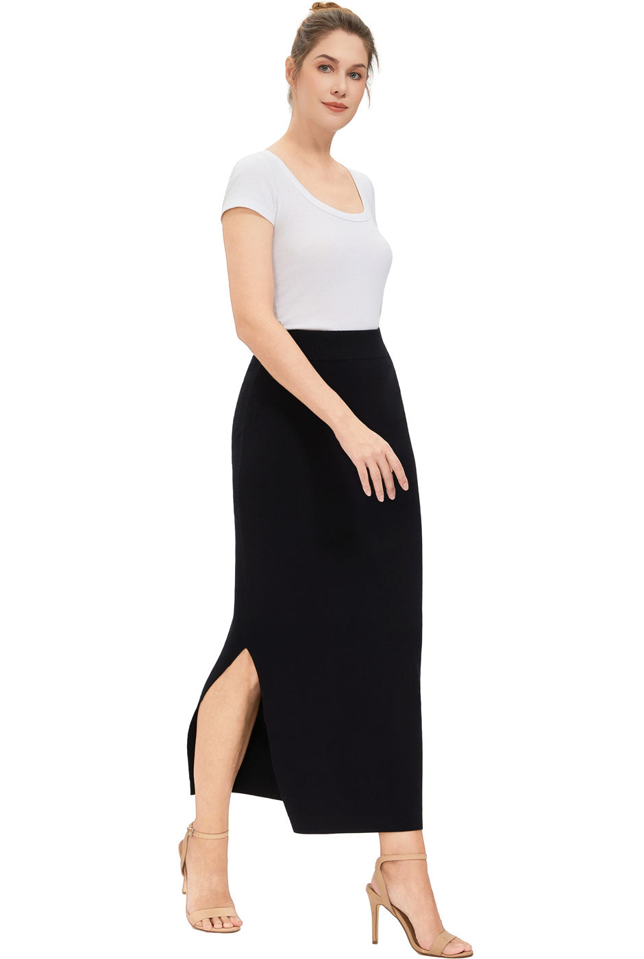 Kimi + Kai Women Side Slit Knit Maxi Skirt