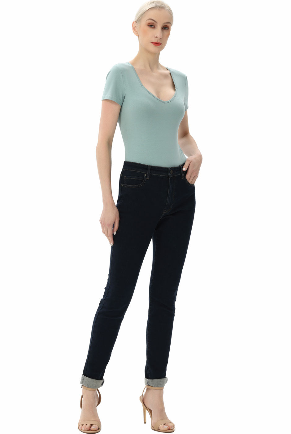 Kimi + Kai Women's Sweetheart Neck Basic Bodysuit