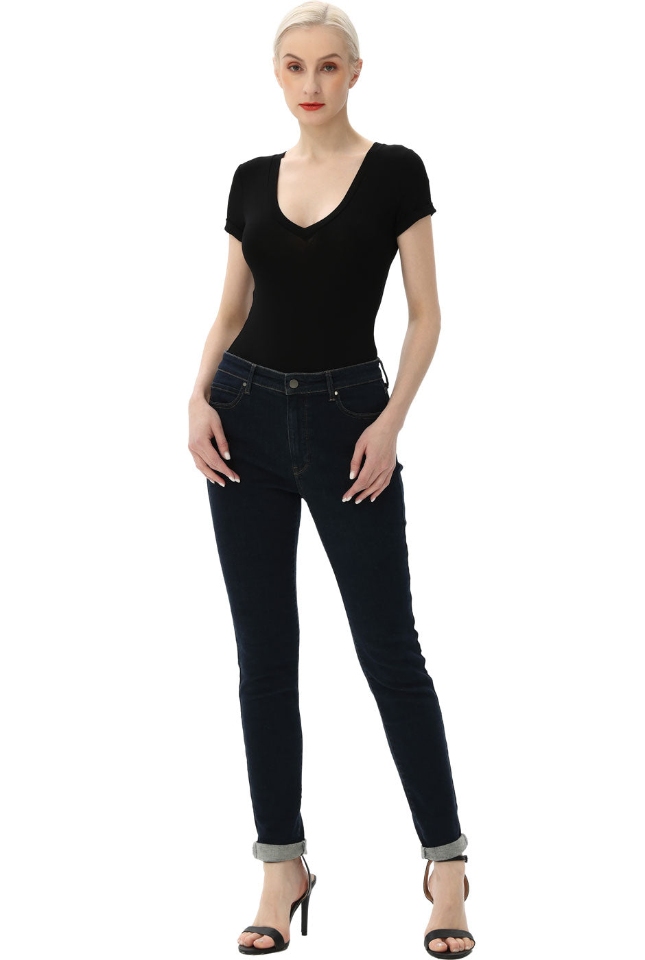 Kimi + Kai Women's V-Neck Basic Bodysuit