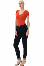 Kimi + Kai Women's V-Neck Basic Bodysuit