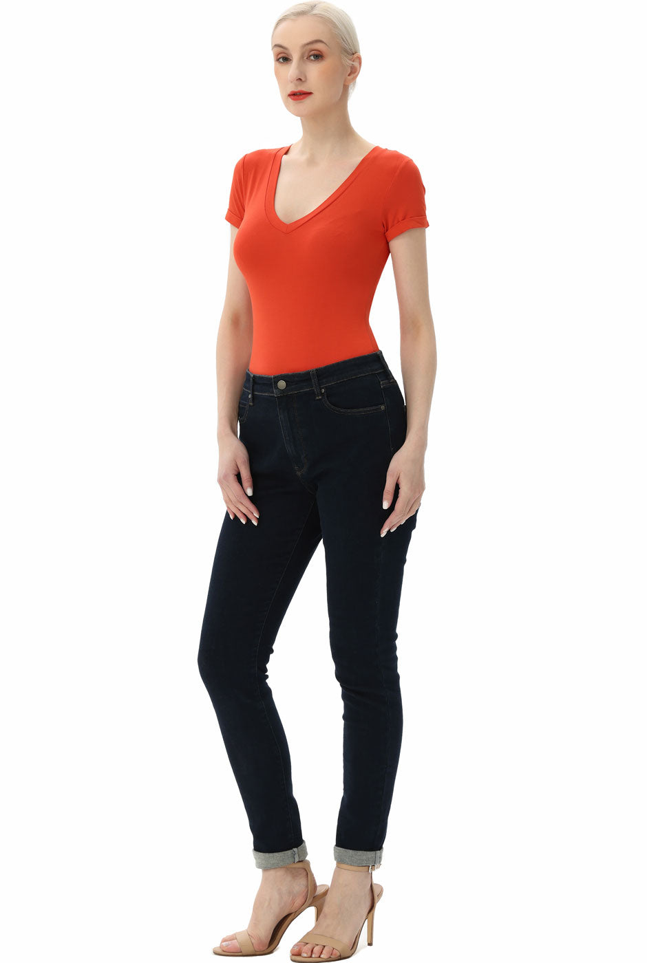 Kimi + Kai Women's V-Neck Basic Bodysuit