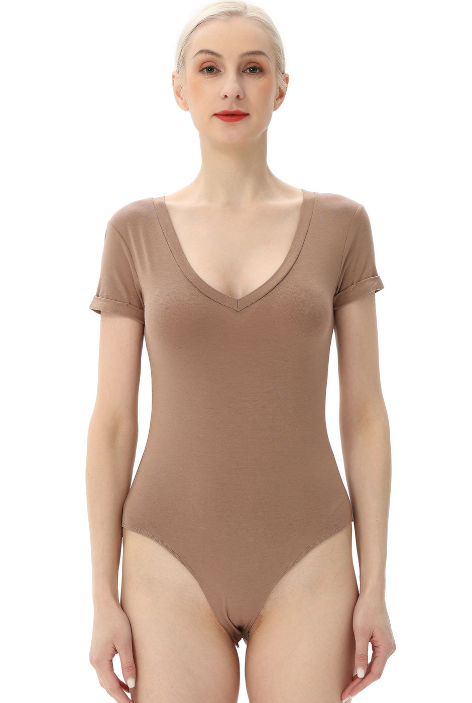 Kimi + Kai Women's V-Neck Basic Bodysuit