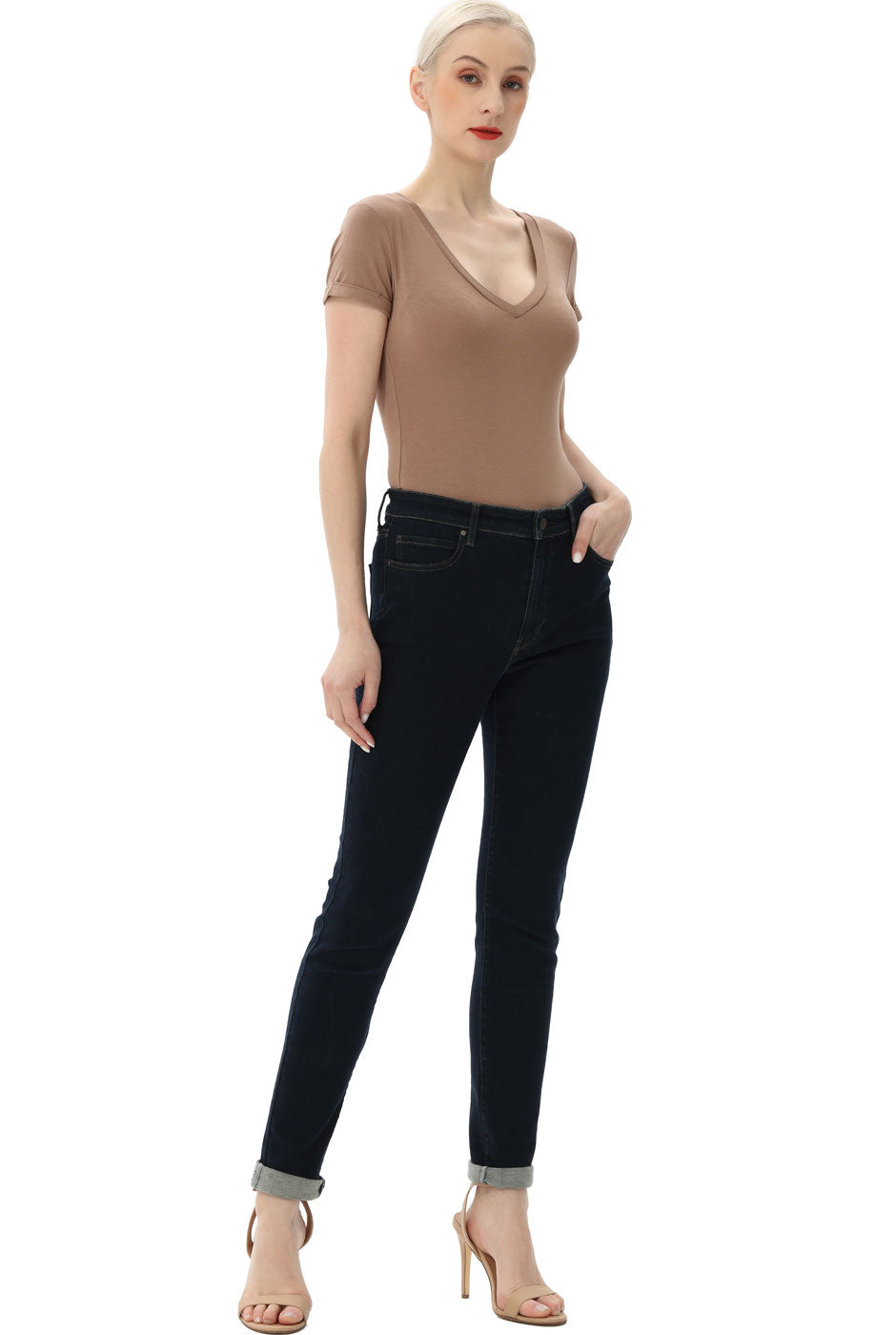 Kimi + Kai Women's V-Neck Basic Bodysuit