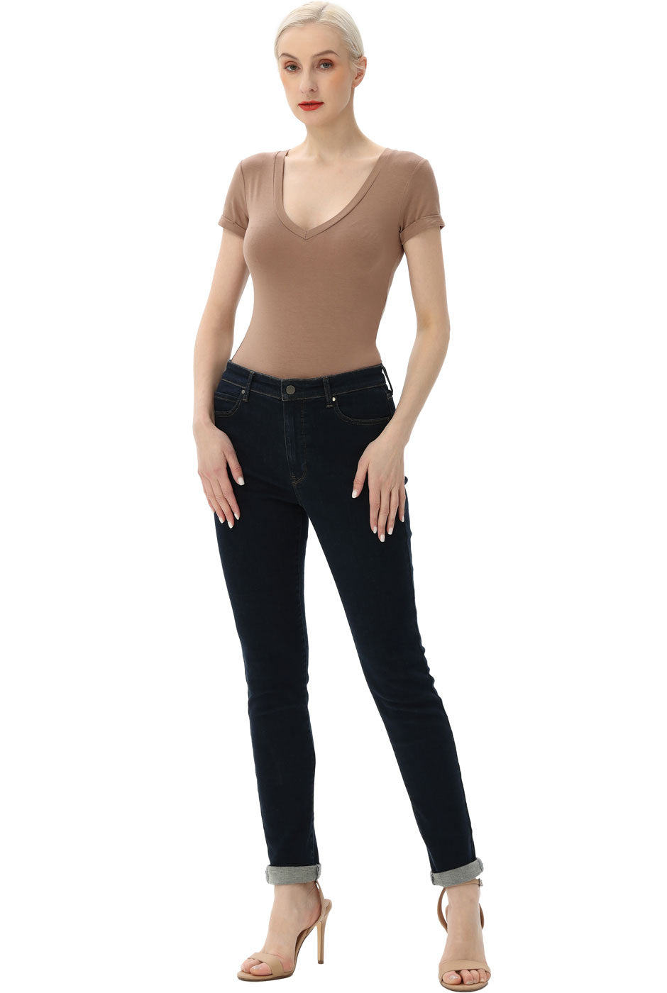 Kimi + Kai Women's V-Neck Basic Bodysuit