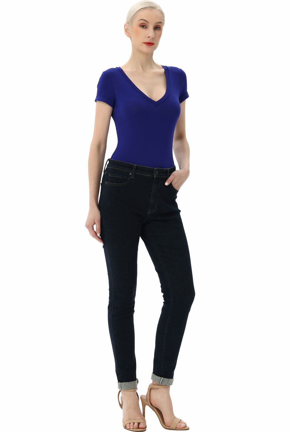 Kimi + Kai Women's V-Neck Basic Bodysuit