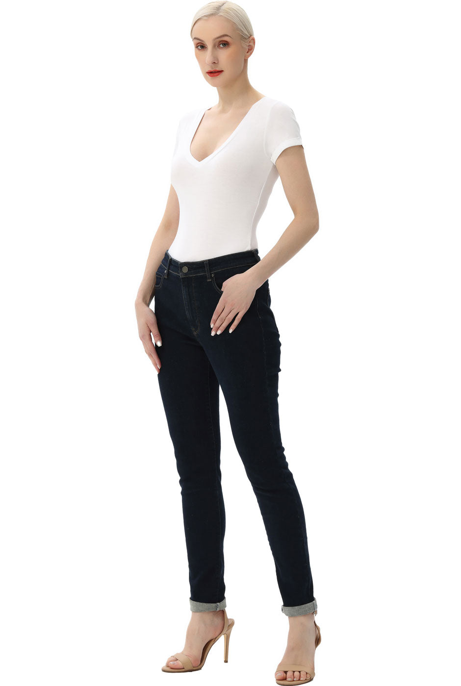 Kimi + Kai Women's V-Neck Basic Bodysuit