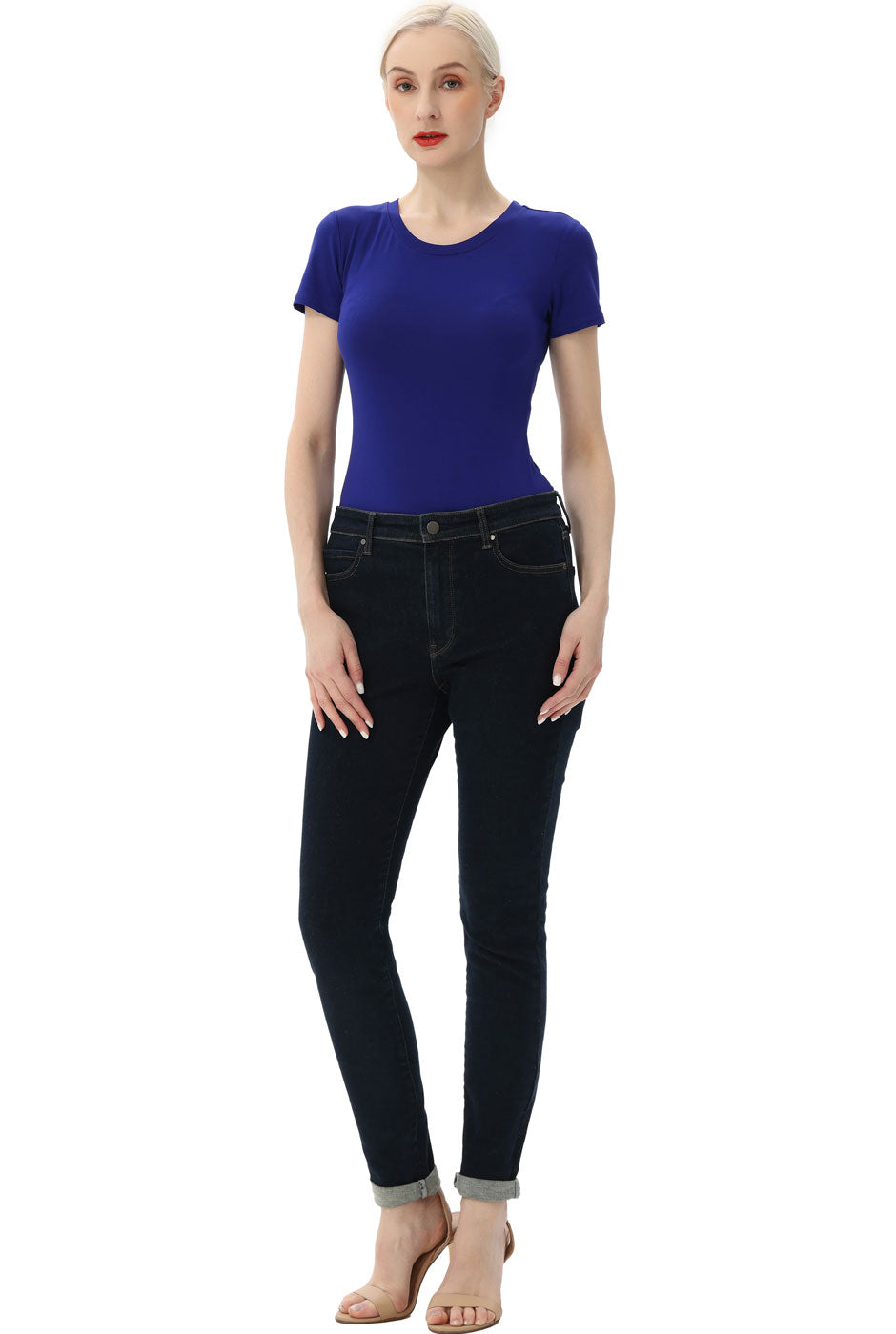 Kimi + Kai Women's Round Neck Basic Bodysuit