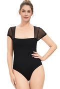 Kimi + Kai Women's Square Neck Sheer Sleeve Bodysuit Top