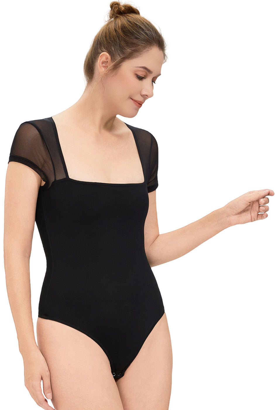Kimi + Kai Women's Square Neck Sheer Sleeve Bodysuit Top