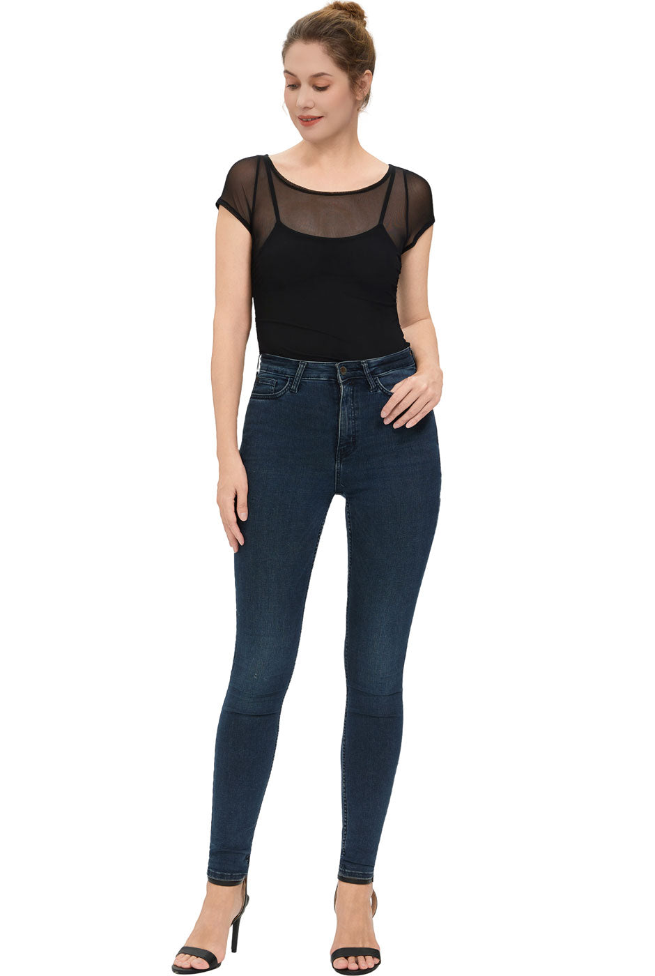 Kimi + Kai Women's Sheer Mesh Short Sleeve Bodysuit Top