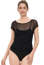 Kimi + Kai Women's Sheer Mesh Short Sleeve Bodysuit Top
