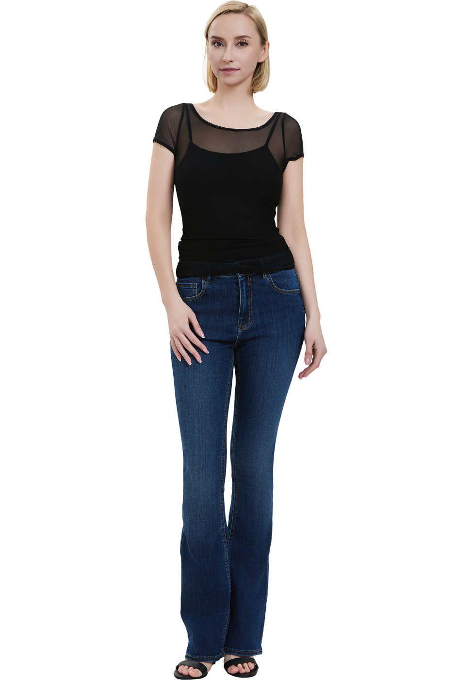 Kimi + Kai Women's Sheer Mesh Short Sleeve Bodysuit Top