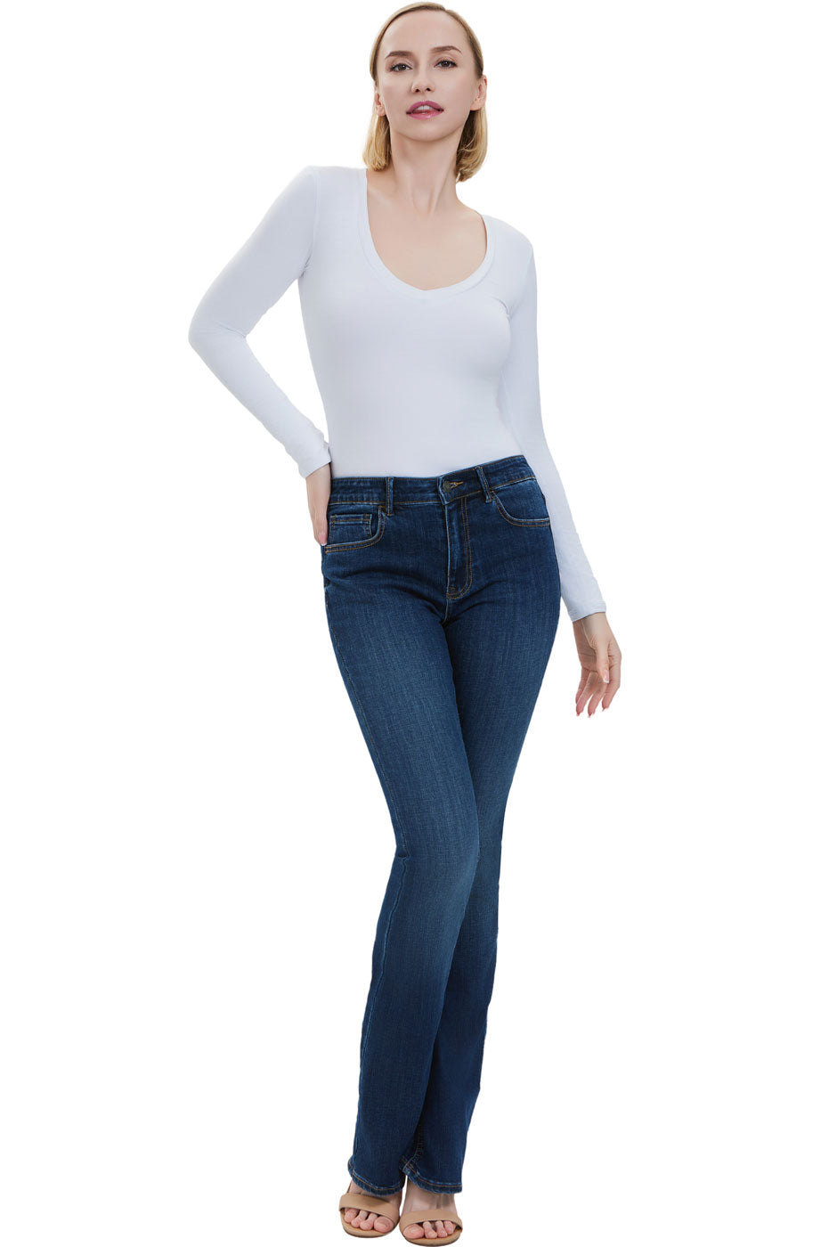 Kimi + Kai Women's V-Neck Long Sleeve Bodysuit