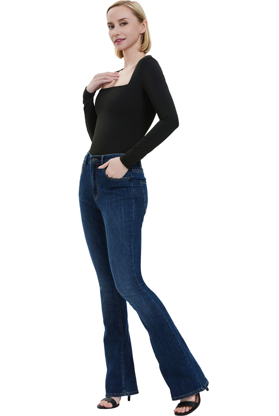Kimi + Kai Women's Square Neck Long Sleeve Bodysuit