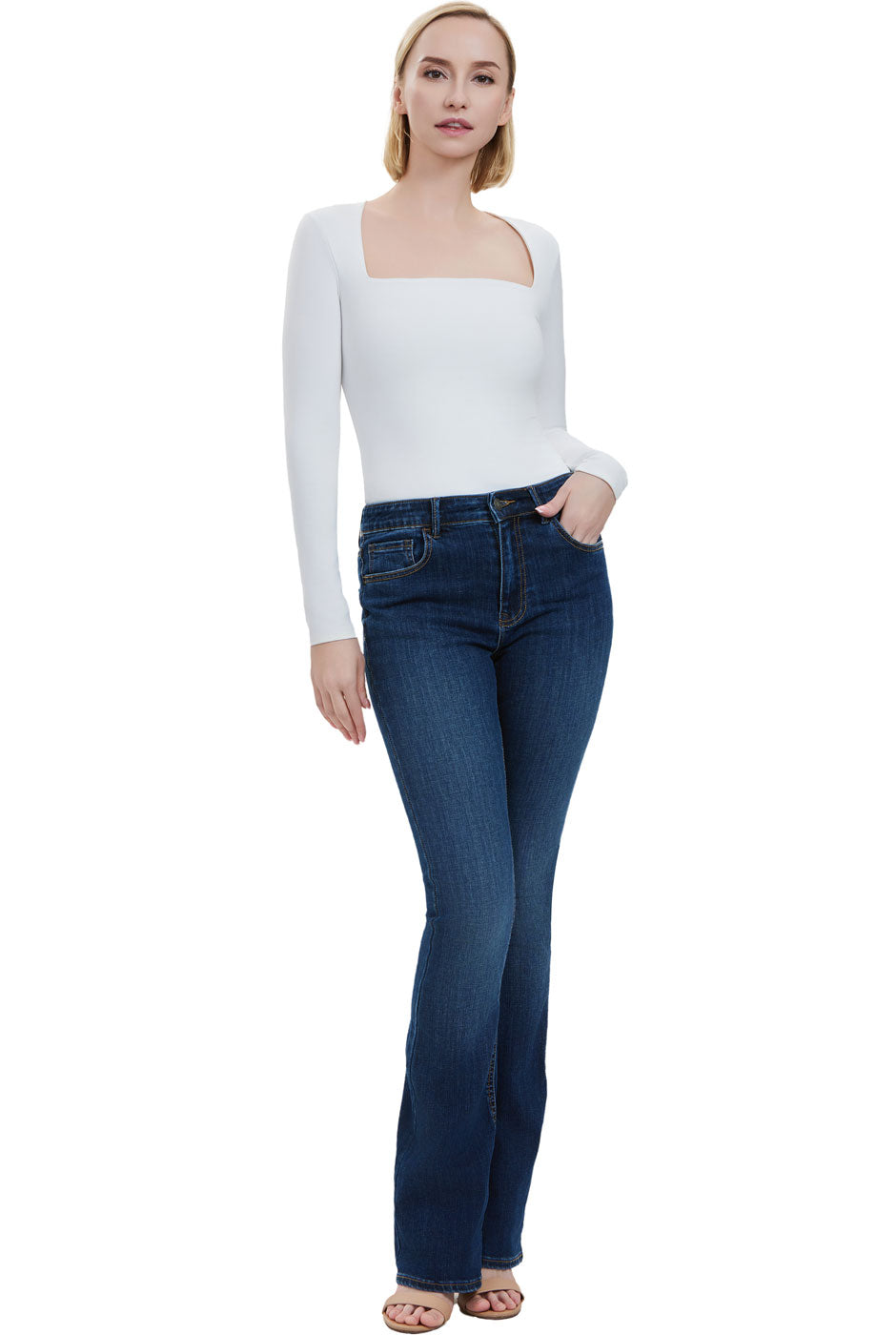 Kimi + Kai Women's Square Neck Long Sleeve Bodysuit